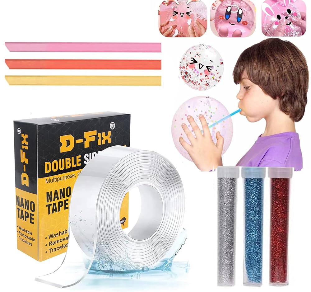 Balloon Bubble Tape DIY Kit – Clear Sticky Tape with Glitter, Beads & Decoration Accessories for Crafts & Kids Fun