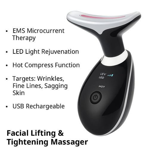 LED Facial Lifting Massager – EMS Microcurrent Therapy & Hot Compress – USB Rechargeable